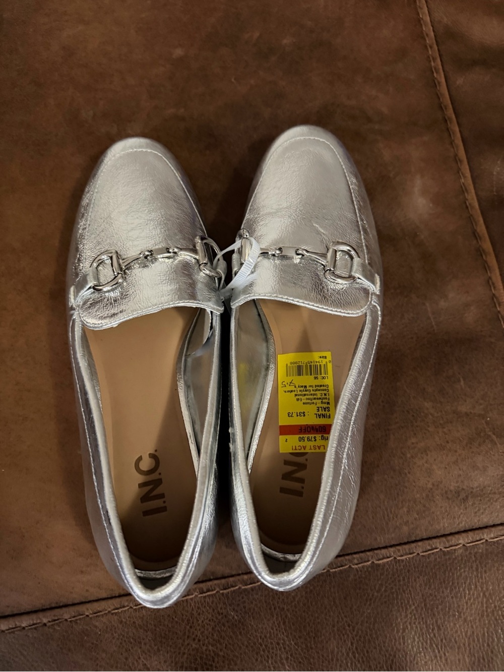INC International Concepts Silver Metallic Slip-On Loafers NWT
